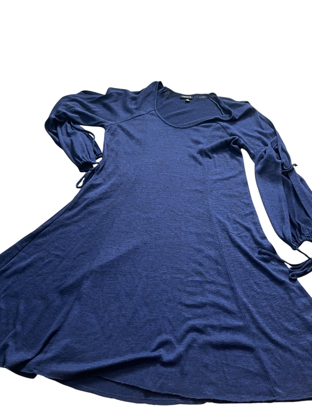 Torrid Navy Blue Womens Swing Dress Tie Long Sleeve Size Medium Soft Raw Hem